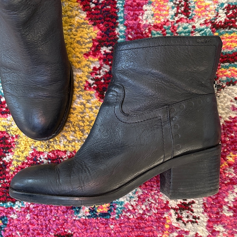 Geox Women's Black Leather Heeled Boots